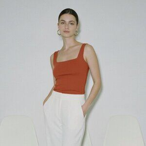 Fitted Square Neck Fitted Sleeveless Top XS Rust Orange